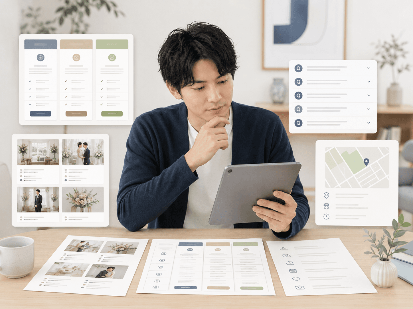 迷っている人が料金やメニューやFAQを確認するイメージ